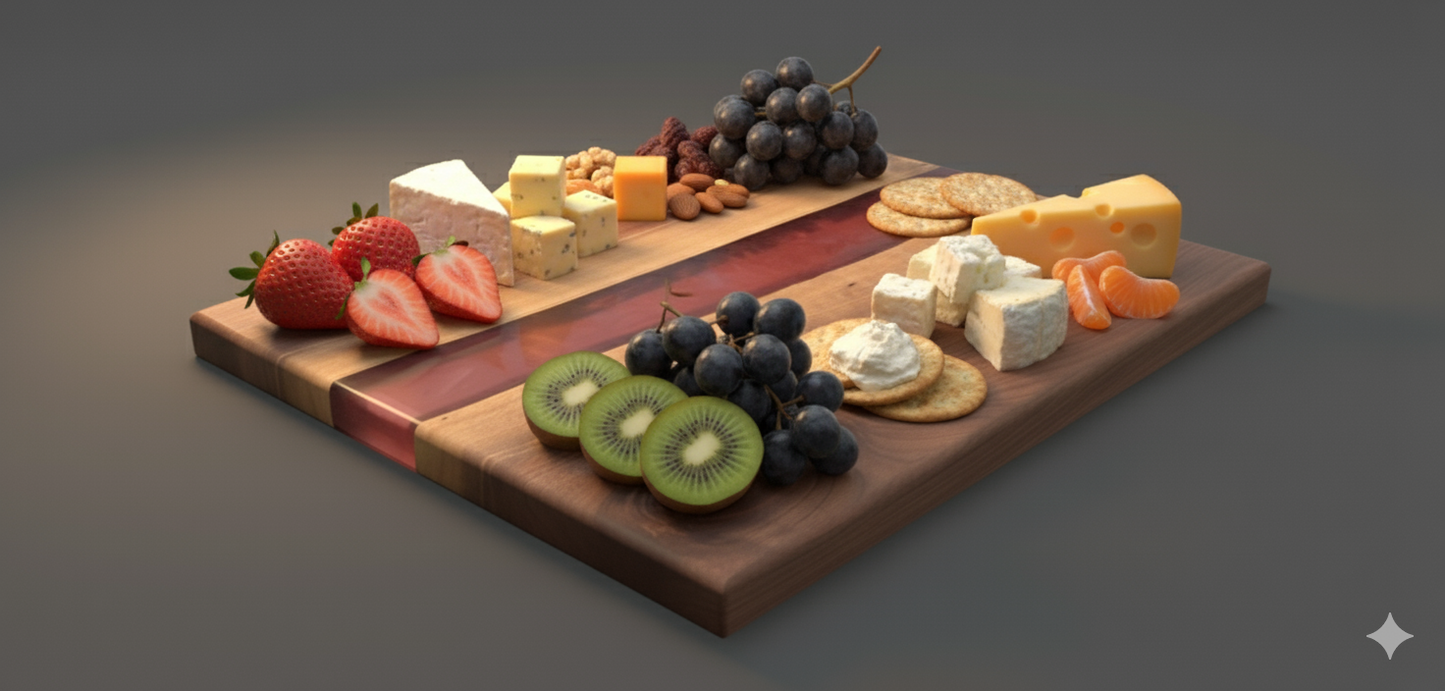 Back Walnut with Garnet Red Epoxy River Charcuterie board