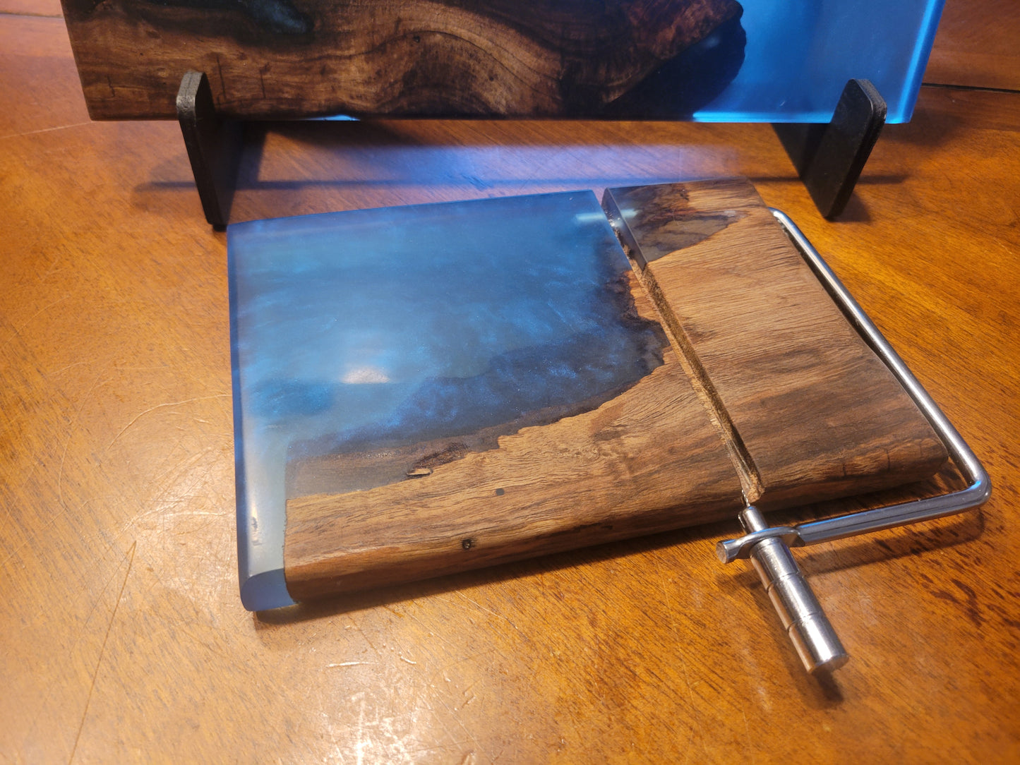 Live Edge Black Walnut Charcuterie & Cheese Board Set with Blue Epoxy River