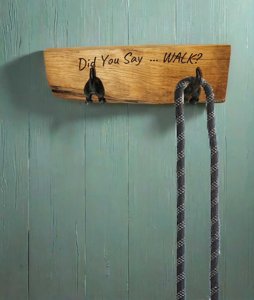 Dog Butt Leash Hooks on Live Edge Board