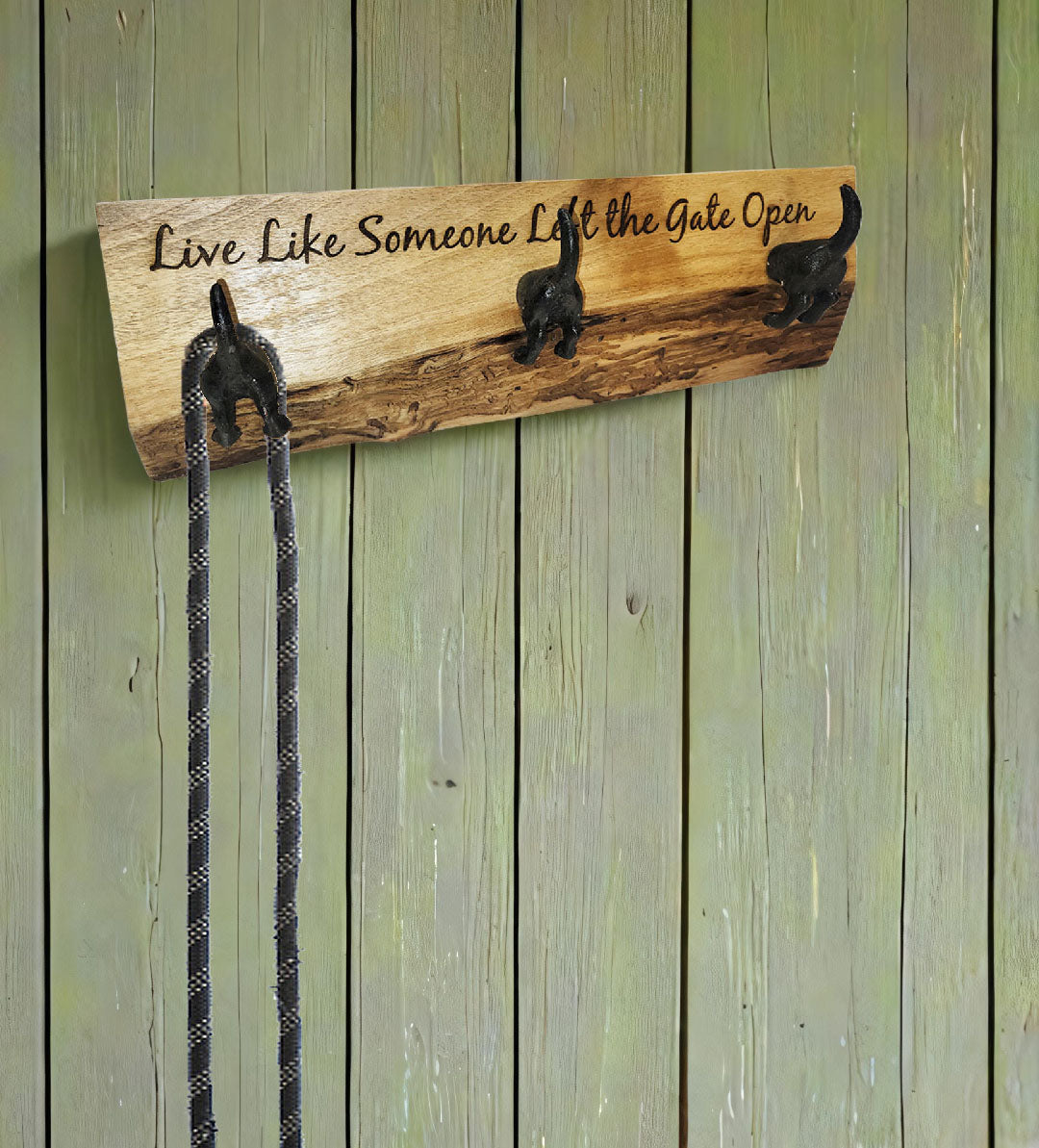 Dog Butt Leash Hooks on Live Edge Board