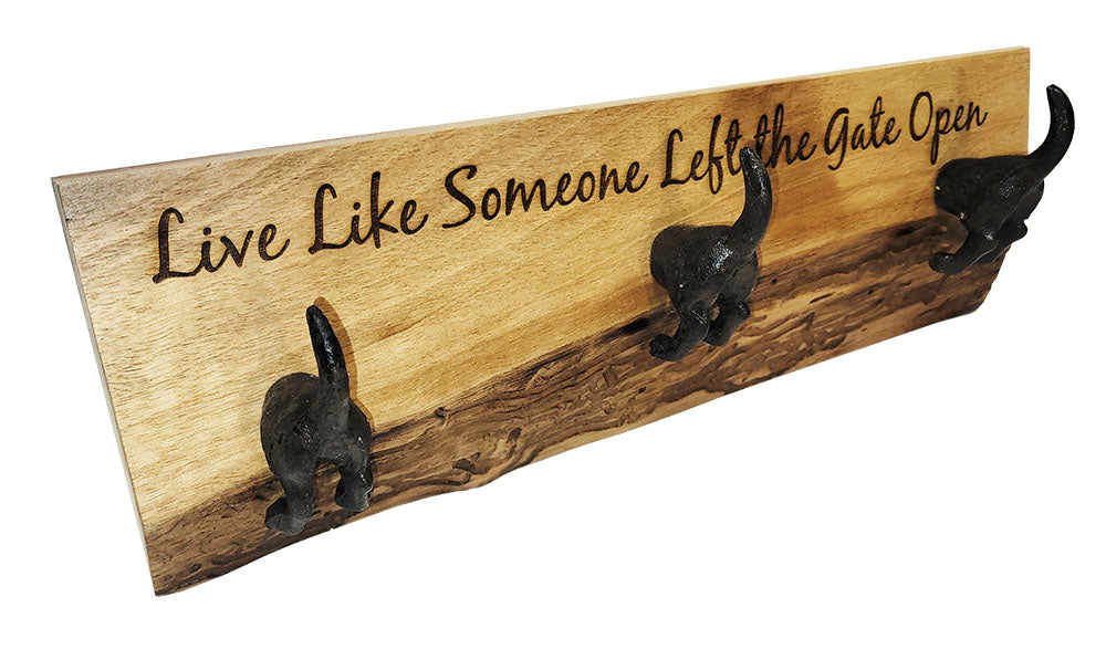 Dog Butt Leash Hooks on Live Edge Board