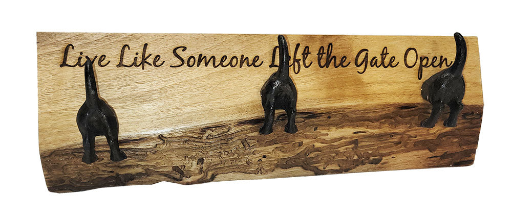 Dog Butt Leash Hooks on Live Edge Board