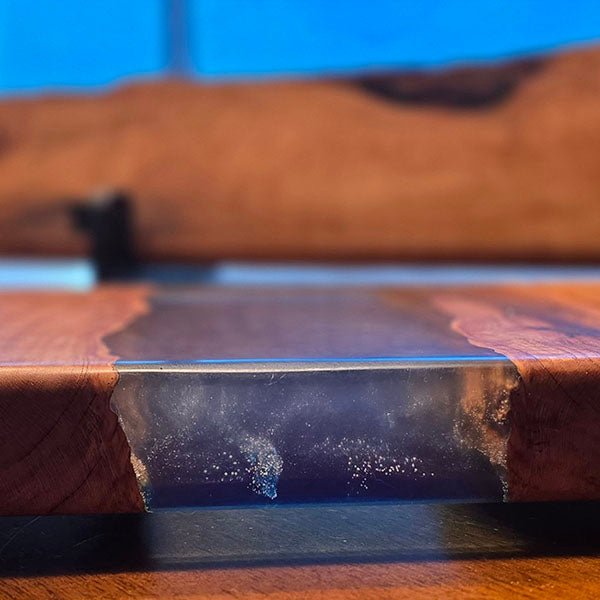 Live Edge Cherry Charcuterie & Cheese Board Set with Blue Epoxy River