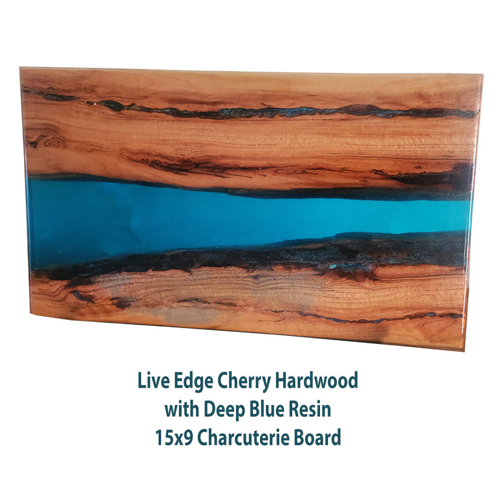 Live Edge Cherry with Clear Blue Epoxy River Charcuterie