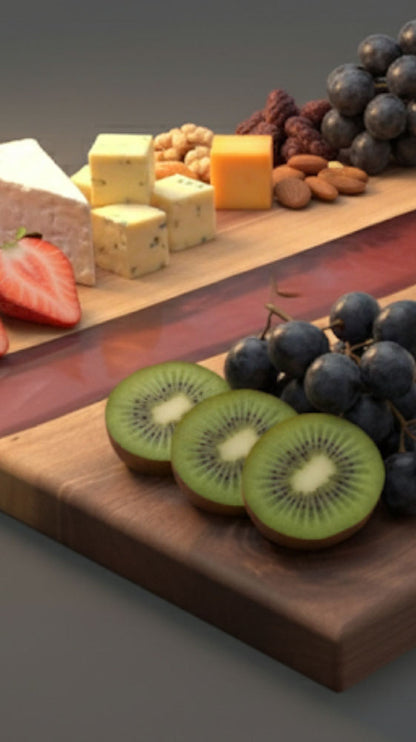 Back Walnut with Garnet Red Epoxy River Charcuterie board