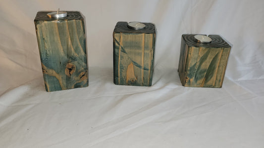 3 Pillar Candle Bases - Ocean Blue