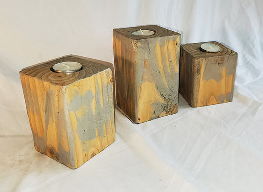 3 Pillar Candle Bases - Grey