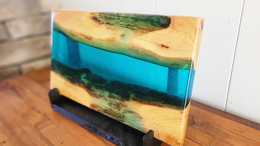 Live Edge Locust Hardwood with Clear Aqua Blue Epoxy River Charcuterie