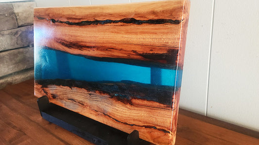 Live Edge Cherry with Clear Blue Epoxy River Charcuterie
