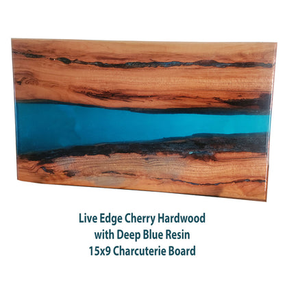 Live Edge Cherry with Clear Blue Epoxy River Charcuterie